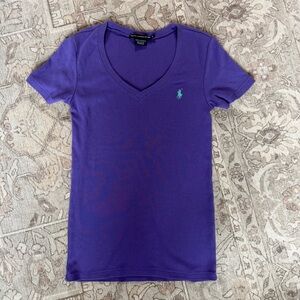 Ralph Lauren Purple V-Neck Tee with Mint Polo Pony ladies size large